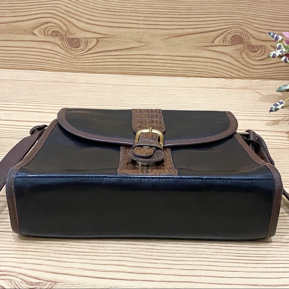 Vintage 80’s Brahmin Black/Brown Croc Leather Crossbody Bag - Picture 5 of 16